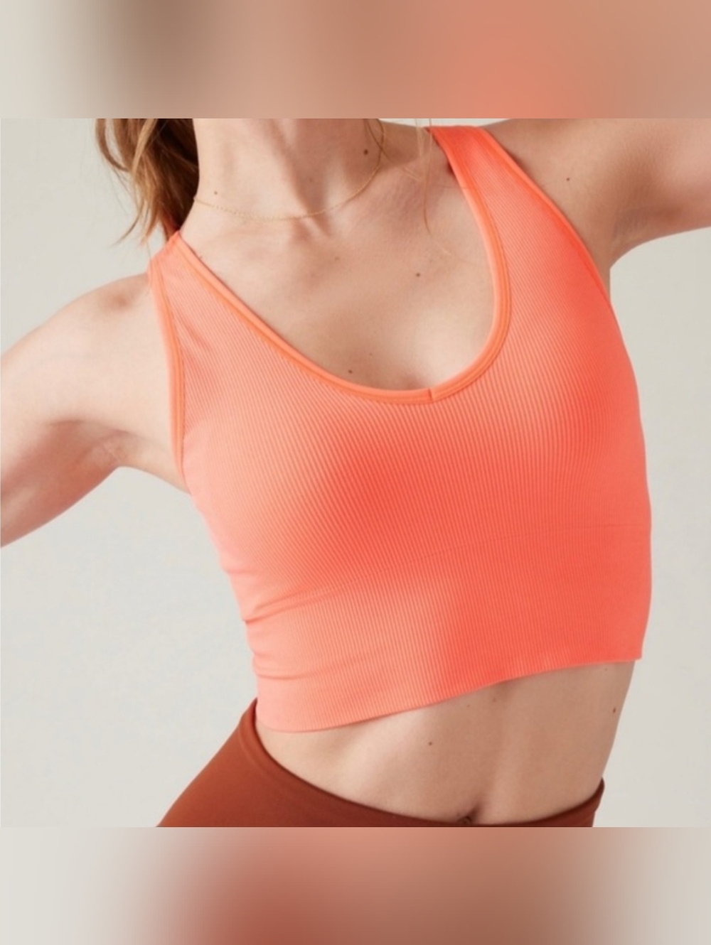 Athleta Ribbed Scoop Sports Bra in Coral